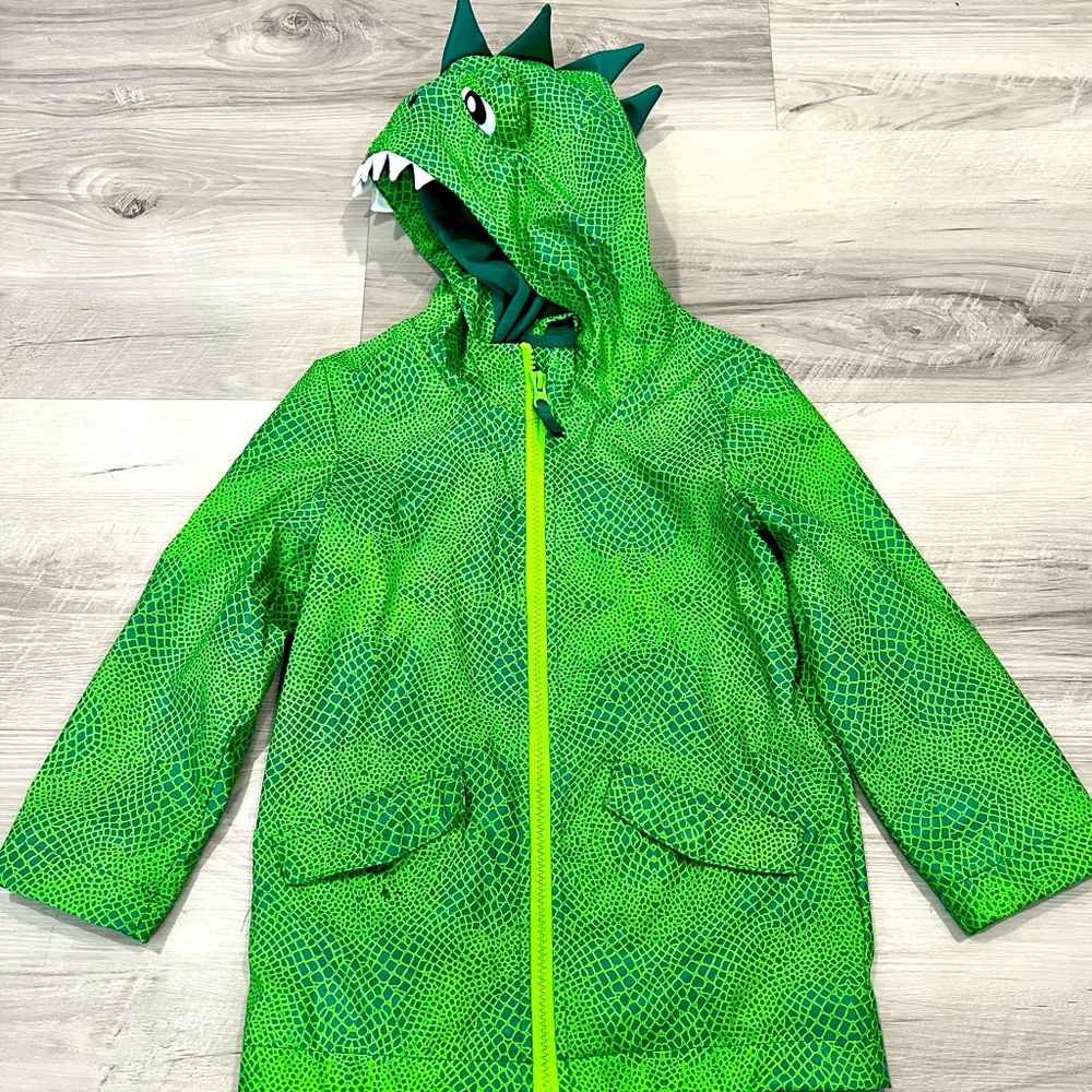 Cat & Jack Jacket, Raincoat. Green Dinosaur/Lizard, Size 4T